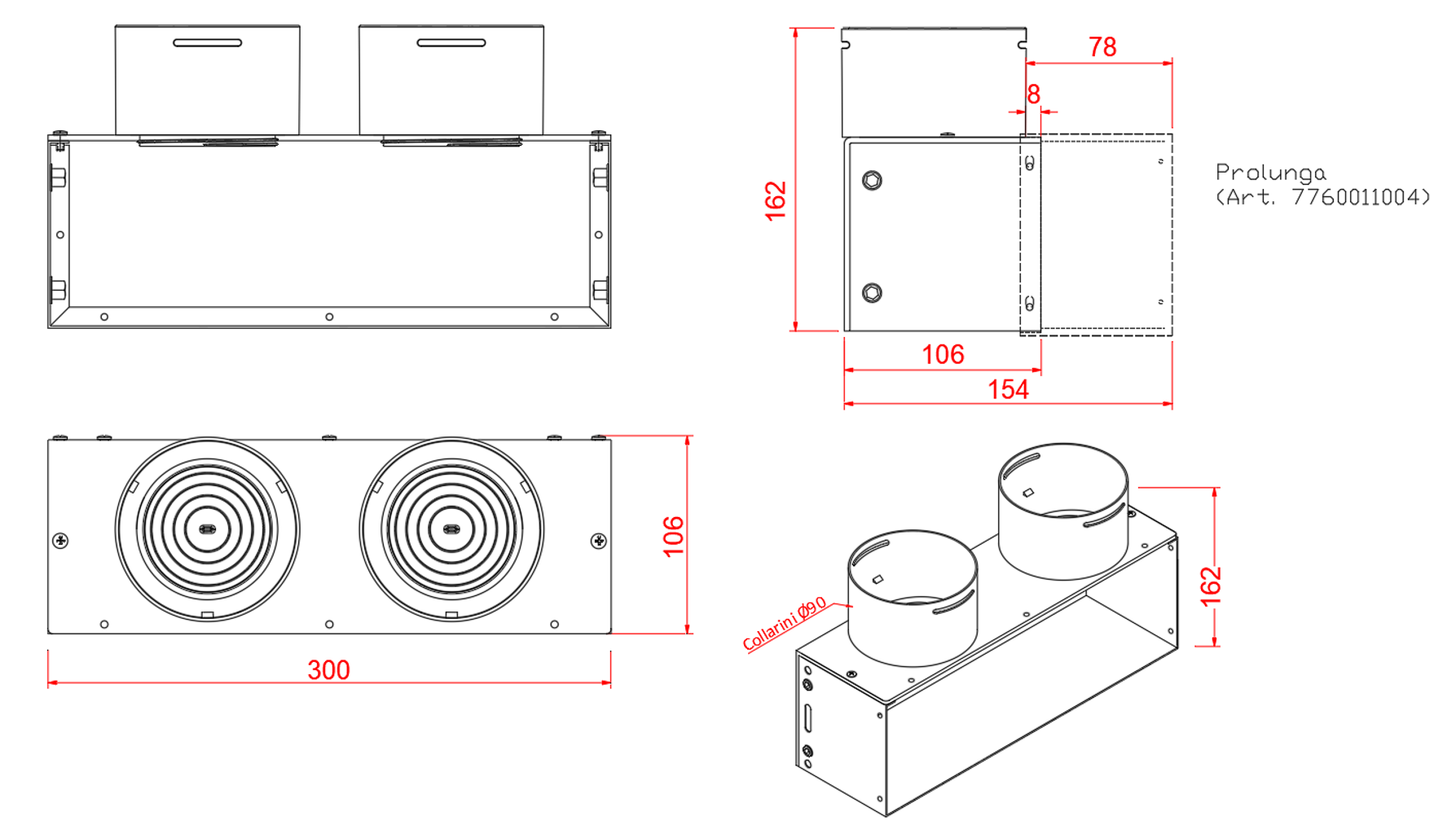 Dimensioni plenum bocchetta rettangolare Eurotherm