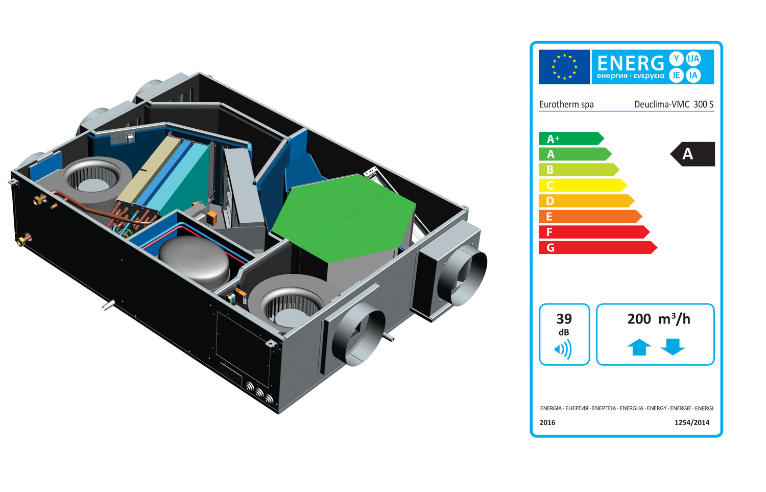 Unità di ventilazione meccanica controllata Deuclima-VMC 300 300 S con compressore con recuperatore di calore ad alta efficienza e trattamento dell’aria