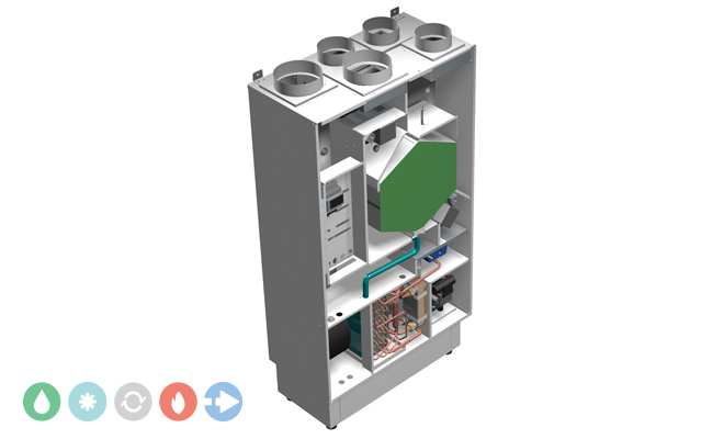 Unità di ventilazione meccanica controllata Deuclima-VMC 300 SV e VMC 500 SV verticale con recuperatore di calore ad alta efficienza e trattamento dell’aria