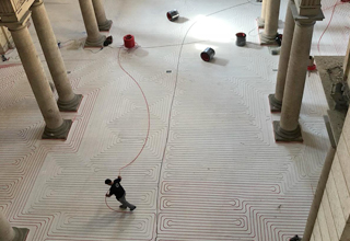 Ristrutturazione impianto radiante a pavimento a basso spessore Zeromax chiesa San Agostino Volumnia Gallery Piacenza